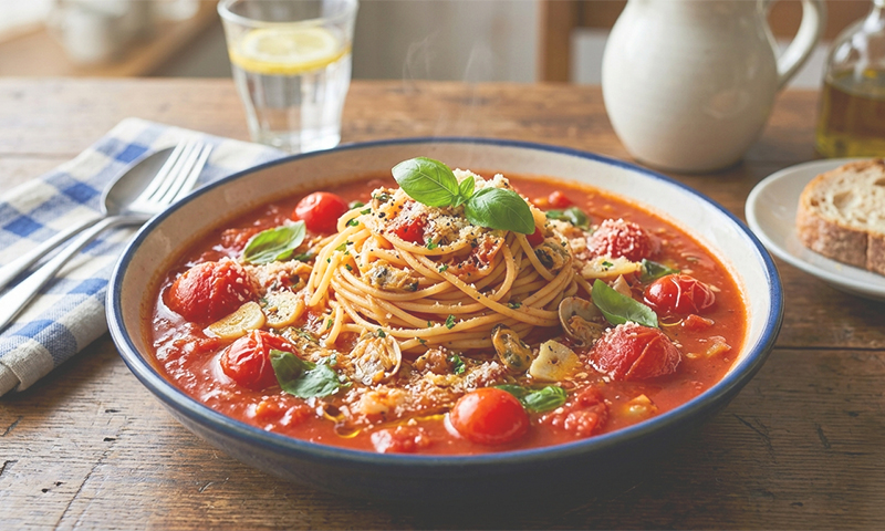 トマトベースのスープパスタイメージ画像