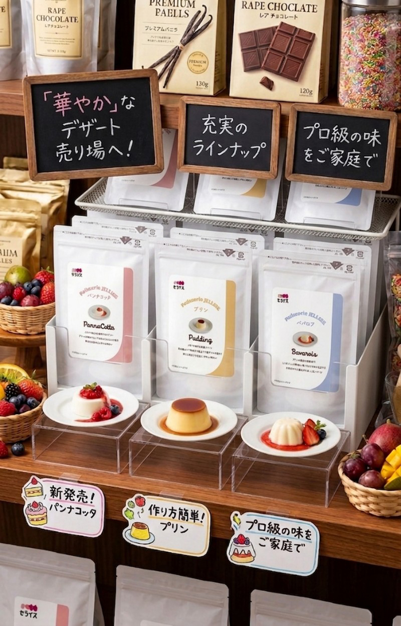 ゼライス パンナコッタ・ババロア・プリン 店頭ディスプレイ